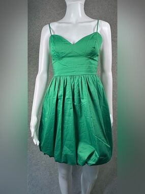 Express Green Poplin Mini Bubble Sundress Spaghetti Strap Dress Pockets XS
